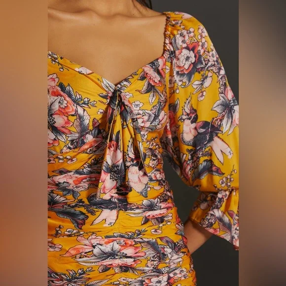 Anthropologie Ranna Gill Ruched Floral Mini Dress - Picture 6 of 16